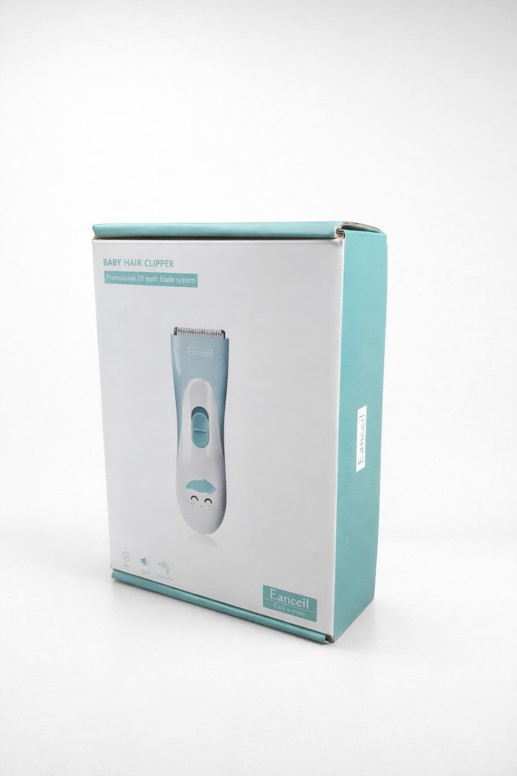 Portrait Drop seller-ready image output of a baby hair clipper box
