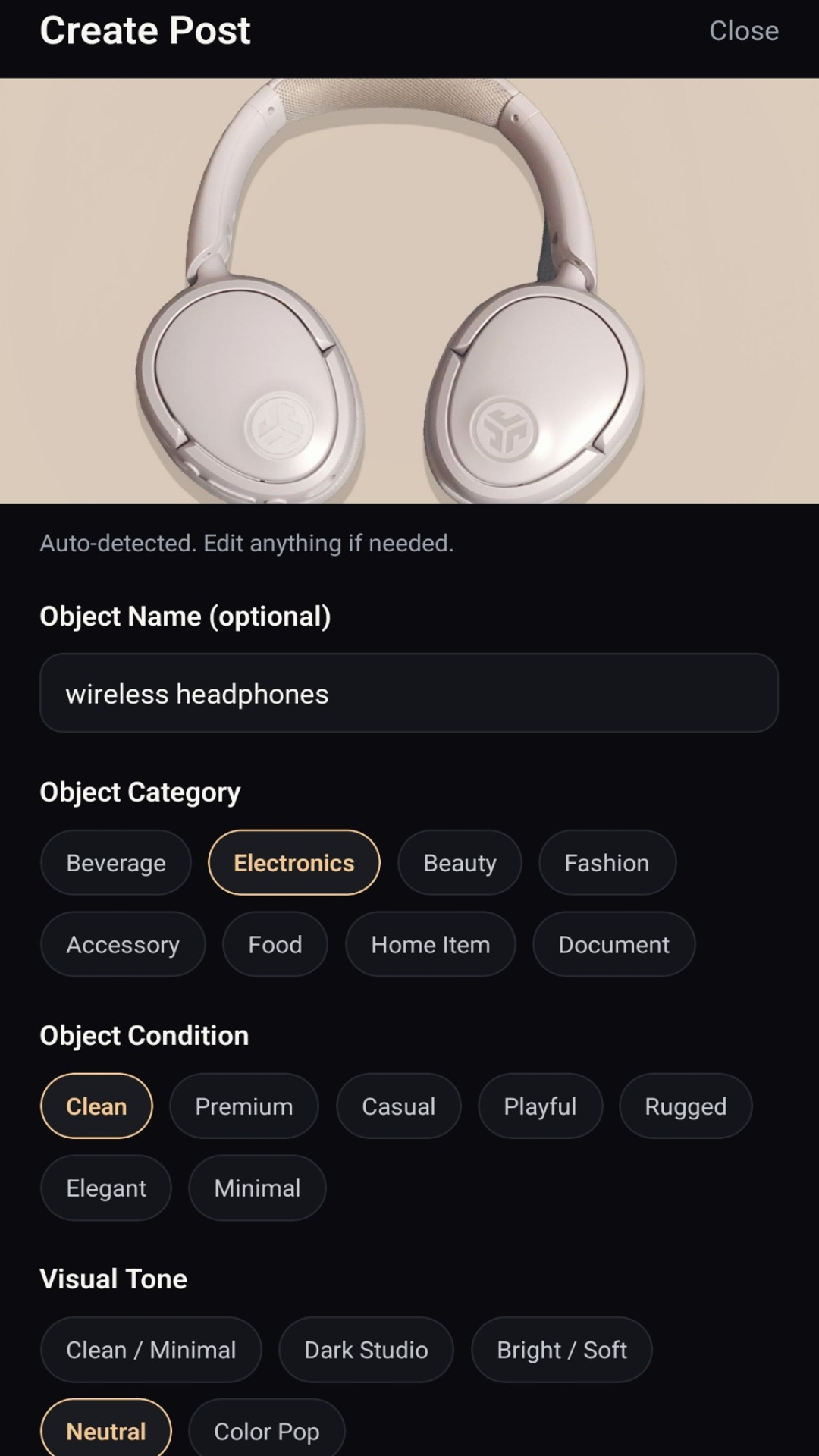 Portrait Drop AI Object Identifier - auto-detecting product details